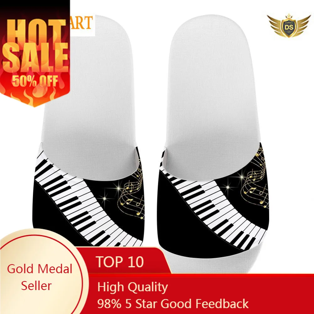 Music Notes Piano Keyboard Pattern Woman Summer Home Slippers Casual White No-slip House Flip Flop Beach Female Shoe