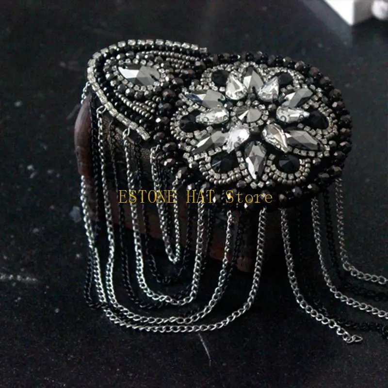 49MF Badges Chain Tassels Shoulder Pads Epaulet Shoulder Boards Rhinestones Shoulder Jewelry Vintage Tassel Link Chain Epa