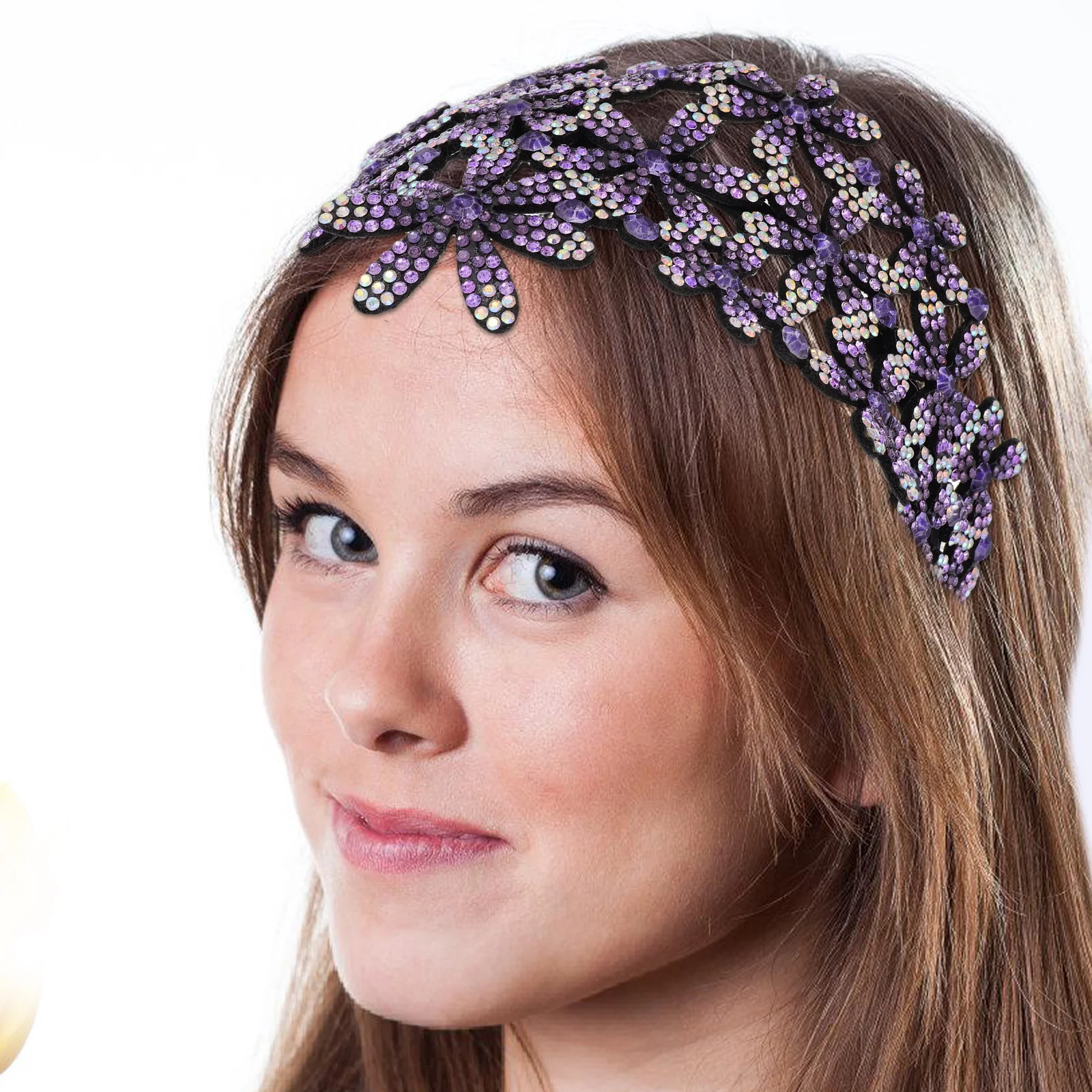 

Hair Accessories Headbands Crown Tiara Press Card Purple Plastic Flowered for Women Bride