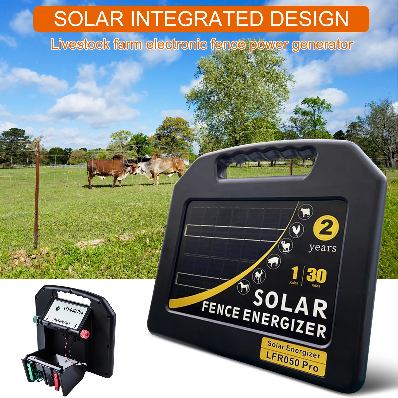 Solar Electronic Fence 48KM Electric Fence Controller Animal Horse Cattle Poultry Farm Shepherd Alert Livestock Tool