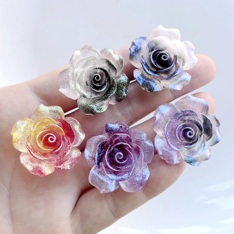 30mm resin 3D Color Glow Rose resin rhinestone Scrapbook Wedding decals Home decor crafts scrapbook decor 5pcs/lot