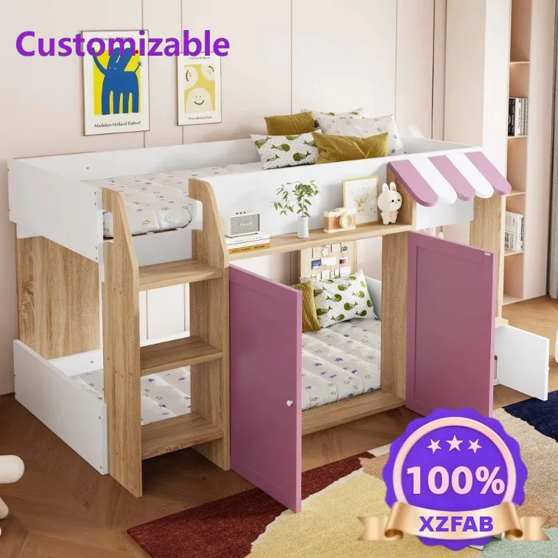 Factory Direct 2026 Solid Wood House Frame Semi-High Loft with Climbing Ladder & Open Storage Treehouse Design for Kids Fun