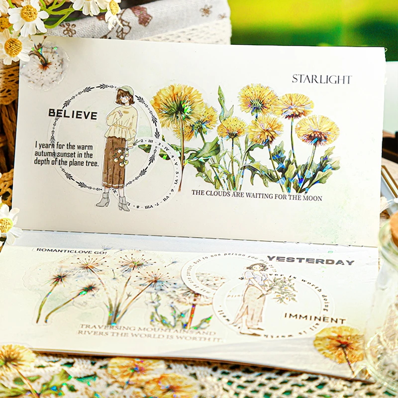 Mr. Paper 6Style 10Pcs/bag Dandelion\'s Promise Series Shell Light Sticker Pack DIY Material Handbook Journal Card Phone Case