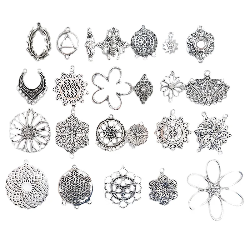 20 x Tibetan Silver Large Hollow Filigree Flower Charms Pendants Connector Beads for DIY Necklaces Jewelry Making Findings