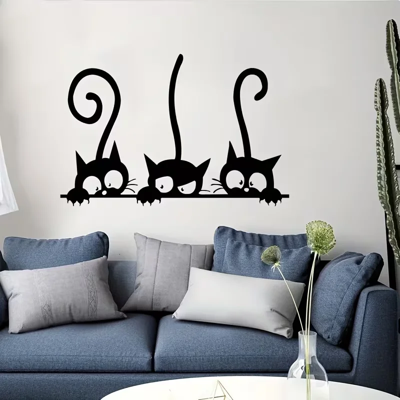 1pc Creative Wall Sticker, Three Funny Cats Pattern Self-Adhesive Wall Stickers, Bedroom Entryway Living Room Porch Home Decorat