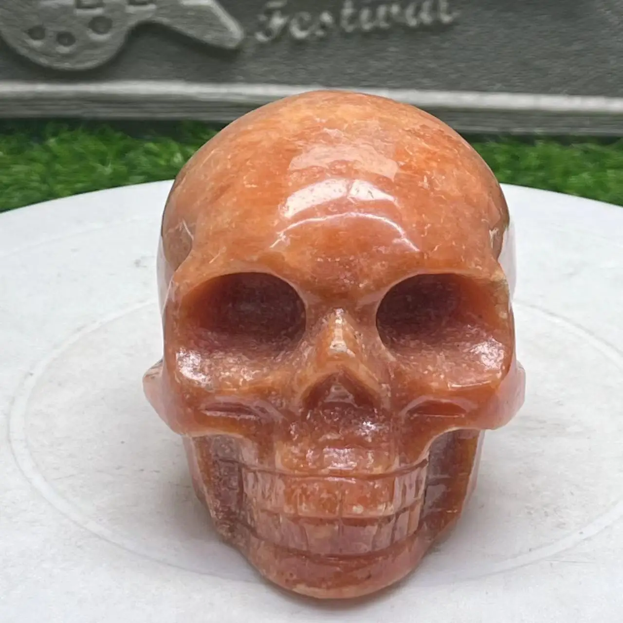 Natural Crystal  sunstone Skull Aura Healing