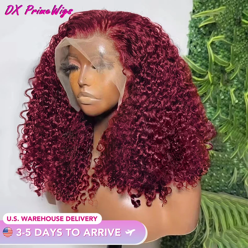 

Burgundy Water Wave Lace Frontal Bob Wig 200% Density 99J Colored Remy Short Cut Bob Frontal Human Hair Wigs Pre Plucked Wigs