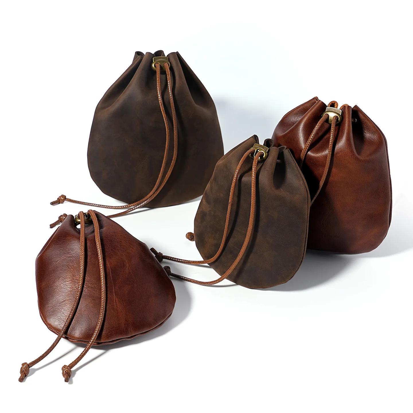 

Portable Leather Drawstring Pouch Retro Nordic Style Coin Holders Genuine Leather Coin Purses Jewelry Storage Bag Two Size