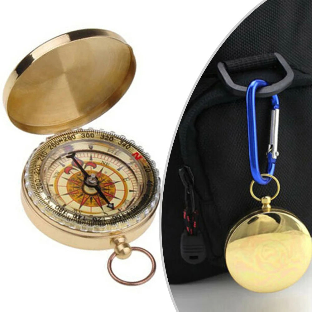 Hiking Pocket For Compass Brass Golden Portable Noctilucent Vintage G50 Pocket Watch Multi Functional For Compass With Cover