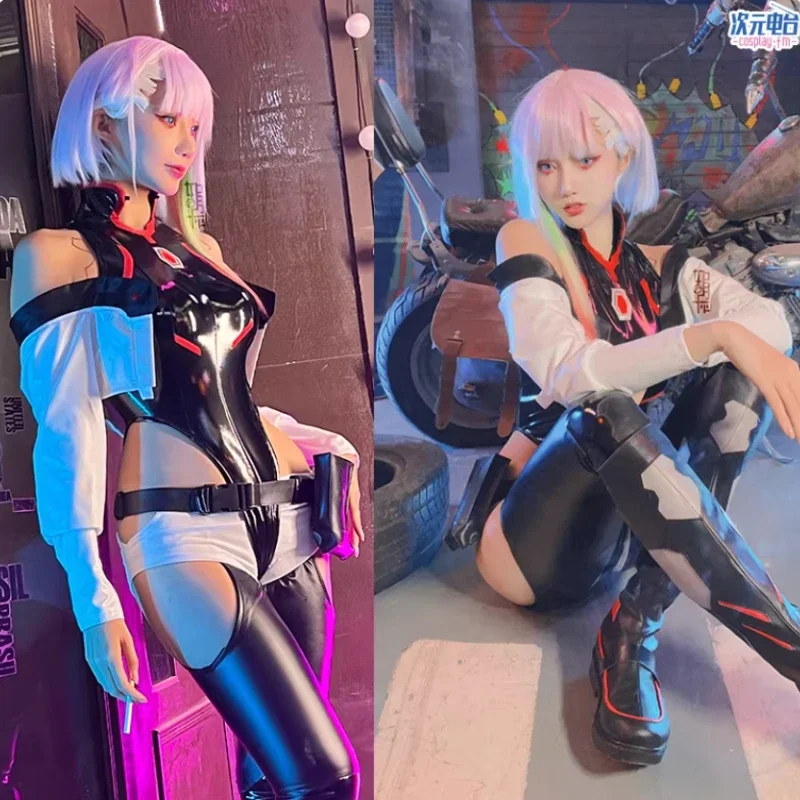 

Новый наряд для ролевых игр, костюм для косплея Cyberpunk Edge Runner, полный комплект, кожаный комбинезон с париком, карнавальный костюм на Хэллоуин