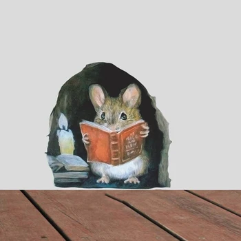 Cartoon Maus Lesen Wand Aufkleber Kinderzimmer Dekoration Wandbild Wohnzimmer Schlafzimmer Tapete Abnehmbare Lustige Ratten Aufkleber