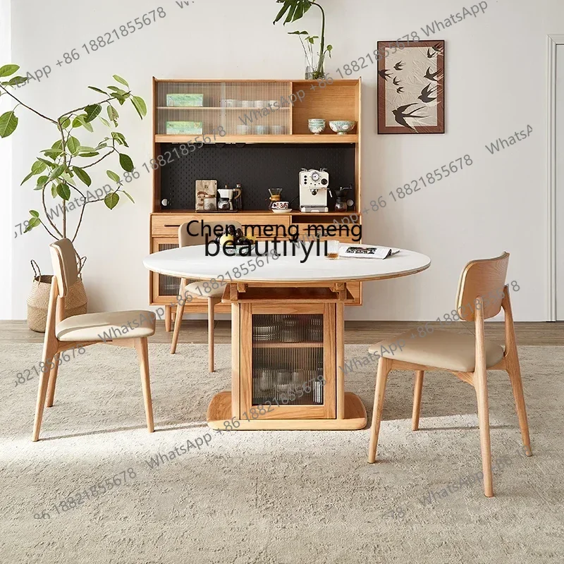 

cn8617 ss ss 8617 All solid wood retractable folding rock slab dining table with locker household island integrated dining table