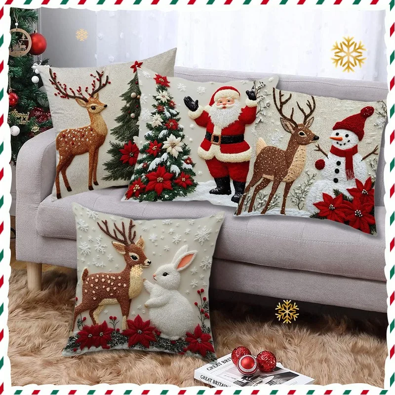 1PC Linen Christmas Pillow Cover Home Decoration 45x45cm Throw Pillowcase Cushion Cover Decorative for Sofa Merry Christmas