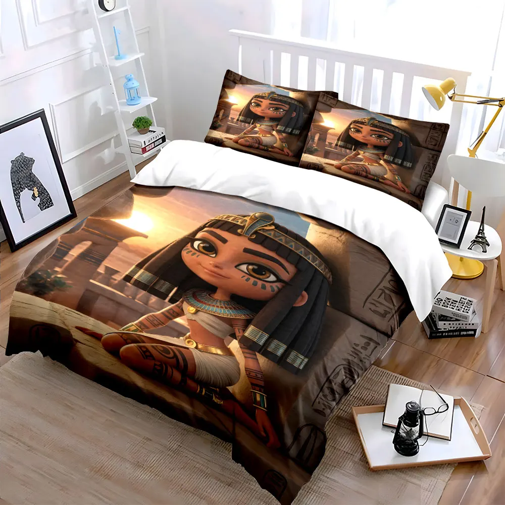 Ancient Egypt Sunrise and Stone Figure Printed Duvet Cover Set1 Duvet Cover+2 PillowcaseMulti Size Bedroom Bedding Decoration