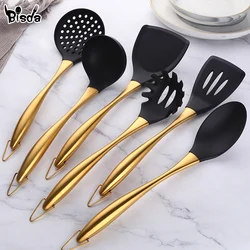 1-7PCS Cooking Tools Set Soup Scoop Slotted Spoon Turner Ladle Stainless Steel with Silicone Head Hanging Kitchen Server Pot