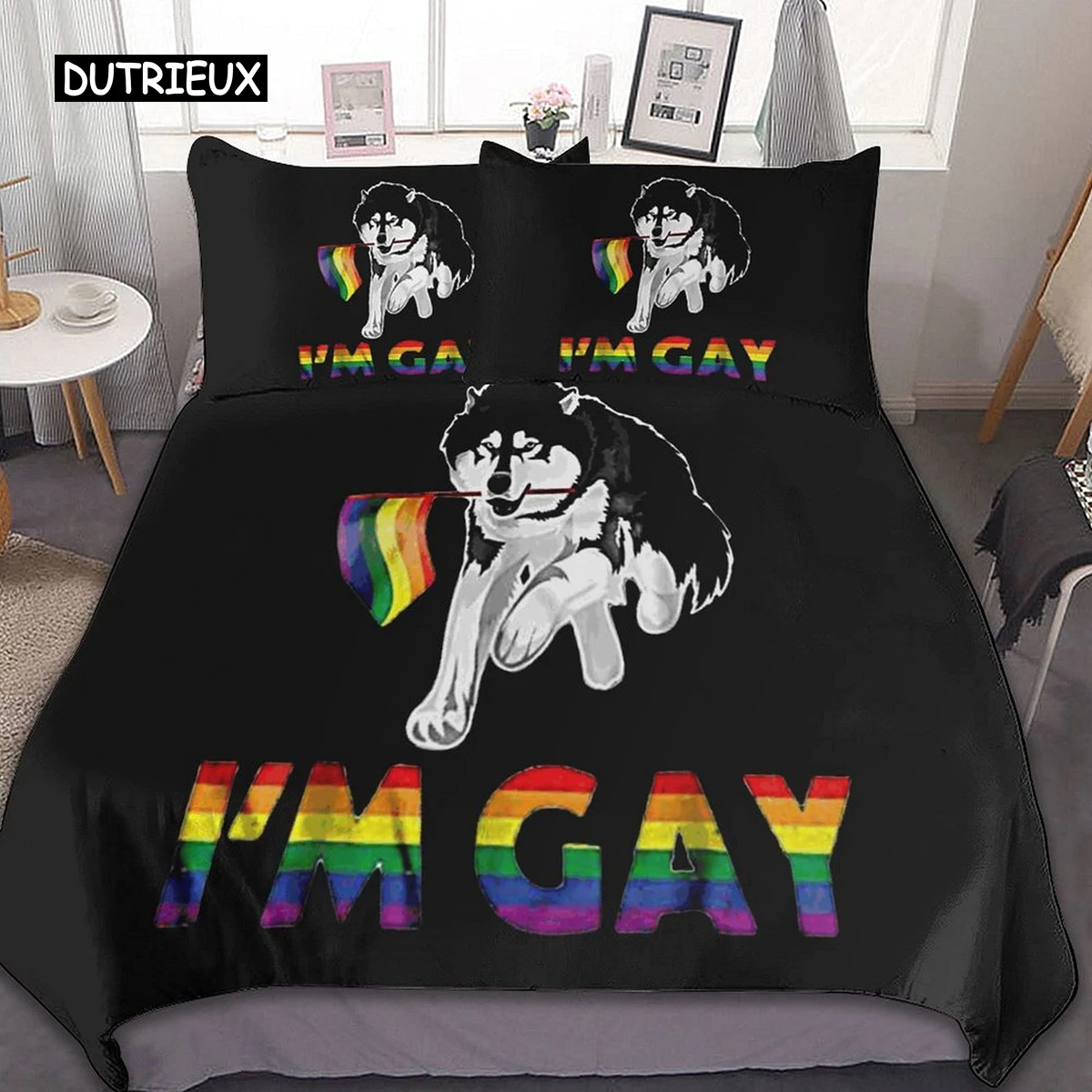 Pride Flag Duvet Cover King Queen Size Rainbow Stripes Bedding Set LGBT Pride Polyester Comforter Cover for Teen Adult Woman Men