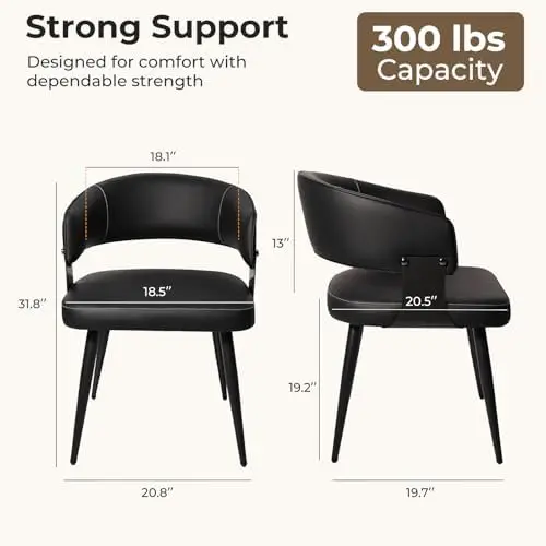 Dining Chairs Set of 2, Modern Upholstered Faux Leather Kitchen Chairs with Curved Back, Easy to Assemble & Clean for