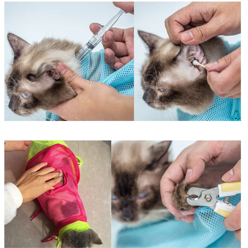 Mesh Cat Groom torba do kąpieli regulowane psy odporne na zadrapania ugryzienie Kat Nail Trim wstrzyknąć próbowanie Pet mycie czyste powściągliwość