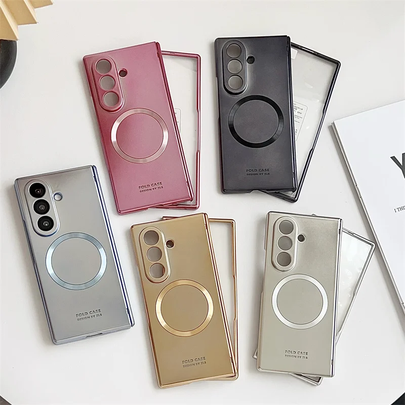 Etui na Samsung Galaxy Z Fold 7 6 5 z powłoką galwaniczną, magnetycznym metalicznym lakierem, hartowaną szklaną folią przednią, odporne na upadki, składane etui na telefon. — zdjęcie produktu 5