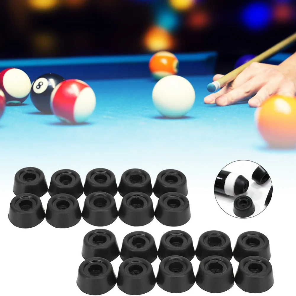 

20PCS Durable Billiard Pool Cue Cover Rubber Flat Bottom Snooker Stick Protector Black 27x13mm Billiard Tail Cover
