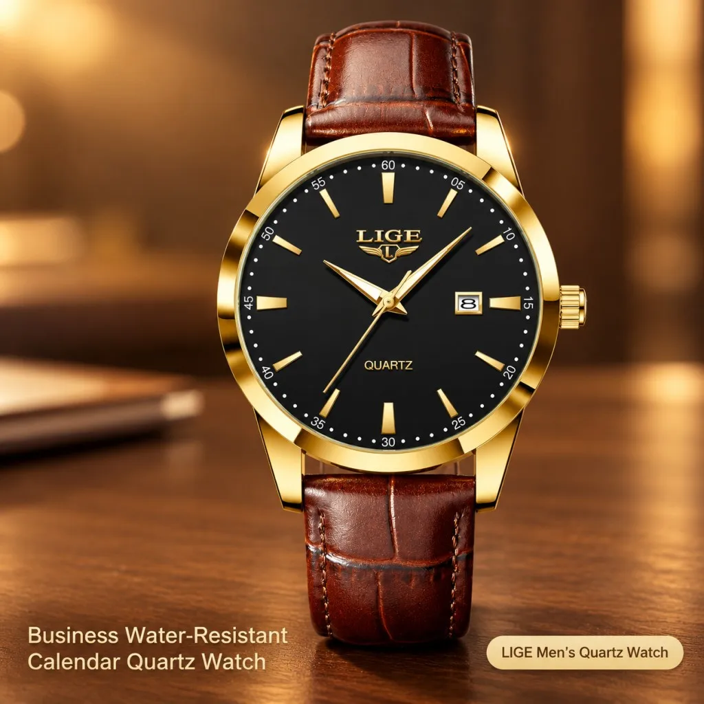 LIGE 2026 Business Mens Watches Luxury Leather Casual Man Watch Luminous Chronograph Date Waterproof Wristwatch Quartz Watches