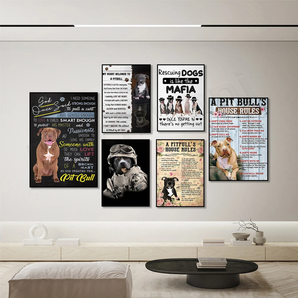 Pitbull House Rules Poster, My Heart Belongs to Pitbull, Pitbull Rescue Dog Stand Up Poster, Husky, Pitbull Print, Dog Love Gift