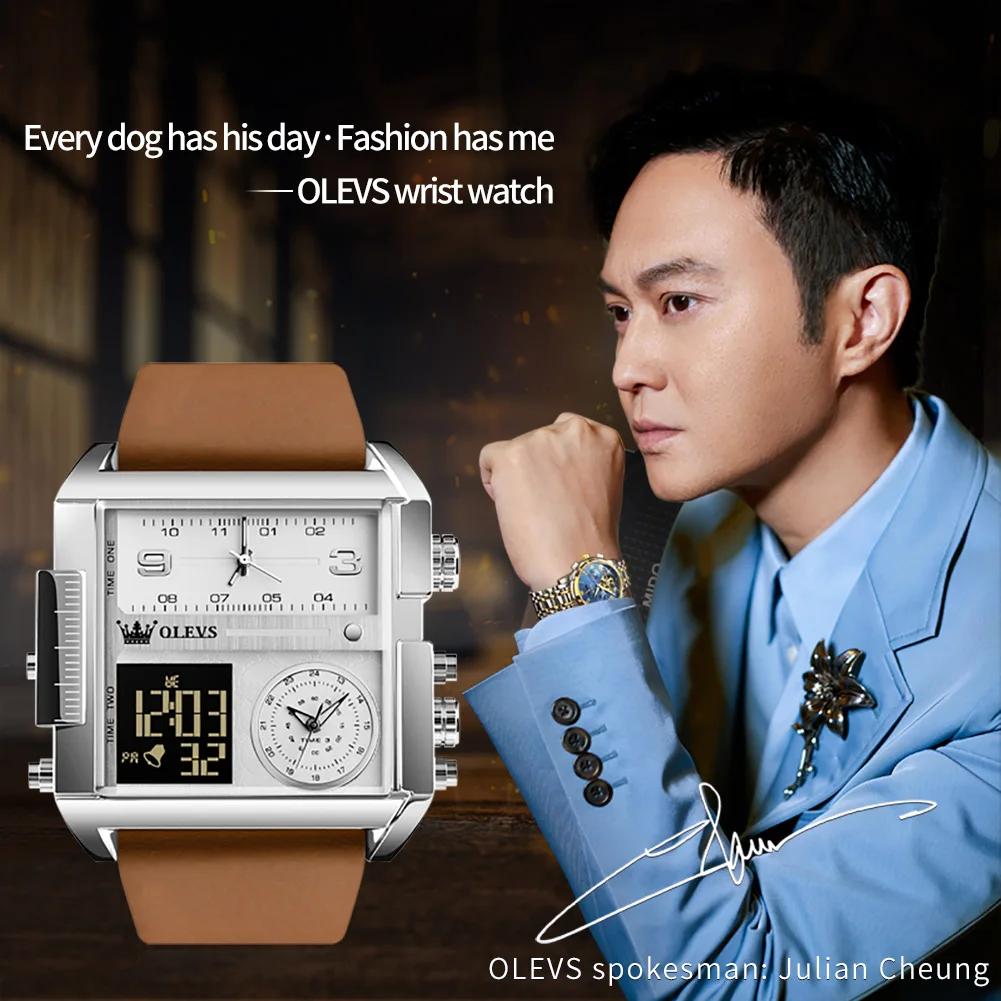 OLEVS Top Brand Electronic Watches Man Business Dress Waterproof Wristwatch Men Luxury Breathable Leather Sports Reloj Male Gift