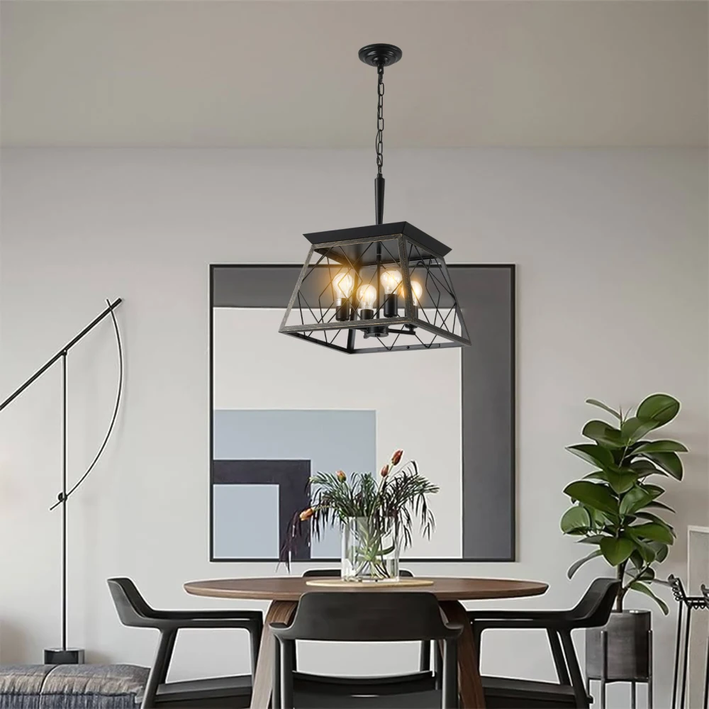 

4-Light Farmhouse Vintage Chandelier For Kitchen Dining Gold Black No Bulbs SKU:W1340P206637