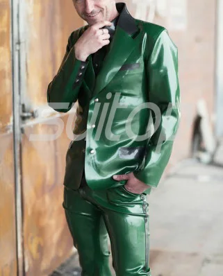 Herren-Latex-Gummi-Kleidungsjacke, Anzüge, Blazer (ganze Sets, einschließlich Oberteil und Hose)