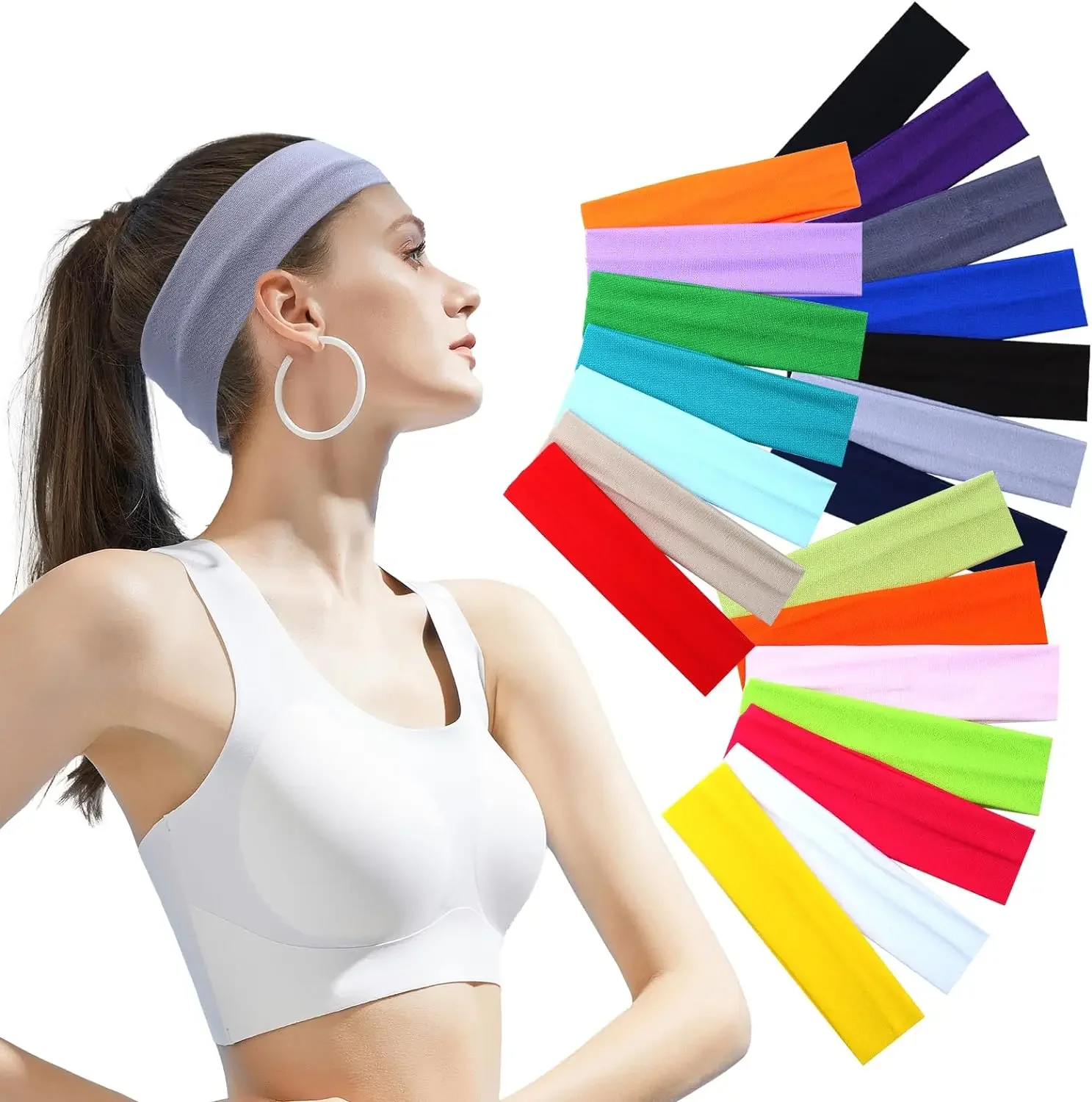 Korean Version of The Headband Sports Fitness Running Sweat-absorbing Headband Solid Colour Elastic Hair Band Yoga Hair Band