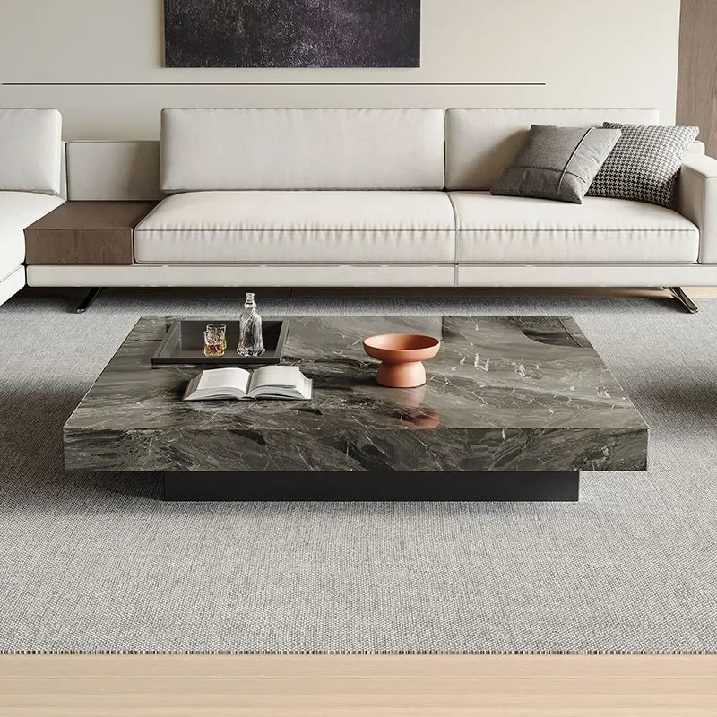 Italian minimalist luxury coffee table Modern minimalist rock tea Pallet design square Metal painted base home accessories