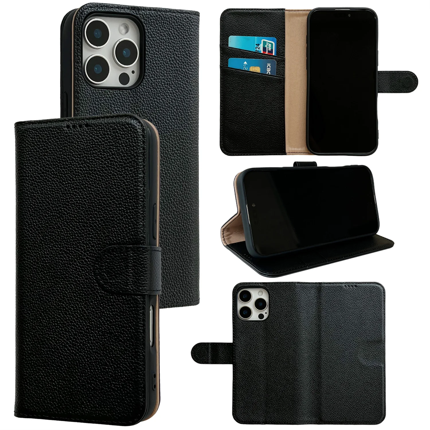 

Filp Genuine Leather Lichee Pattern card Slot Wallet Phone Cover For iPhone 14 Pro Max Plus Magnetic sealing shockproof Case