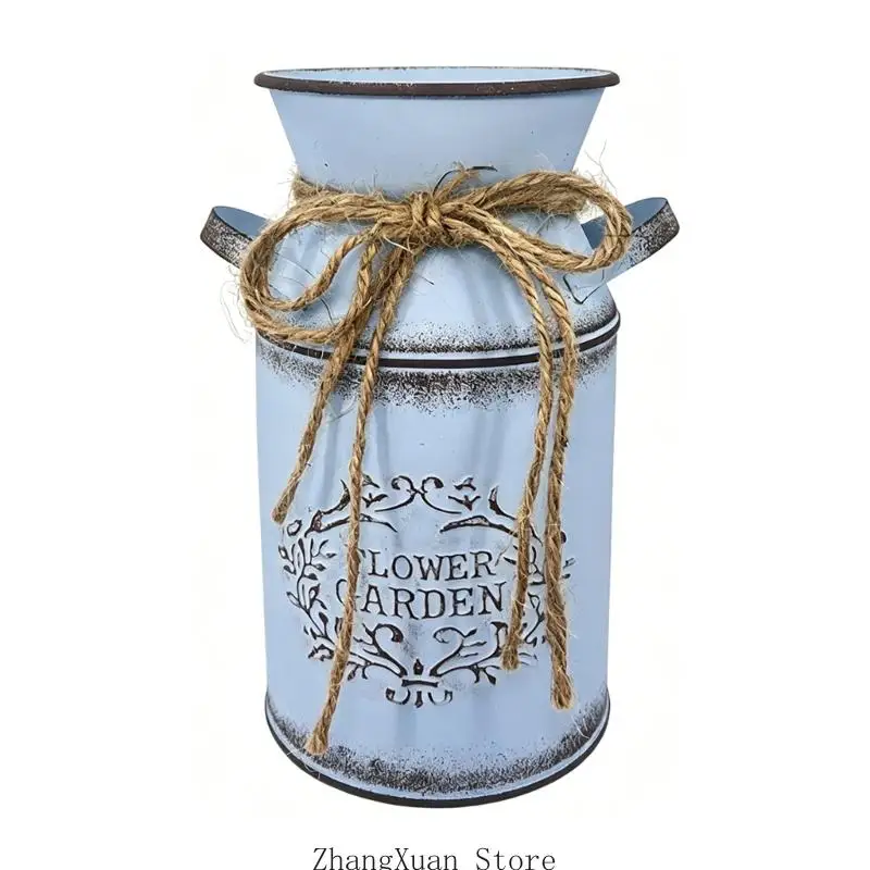 Bauernhaus Eisen dekorative Blumenvasen antike Milchkannenkrüge mit und Seil für Garten Hochzeit Home Office Dekore 3XUF – Detail 5