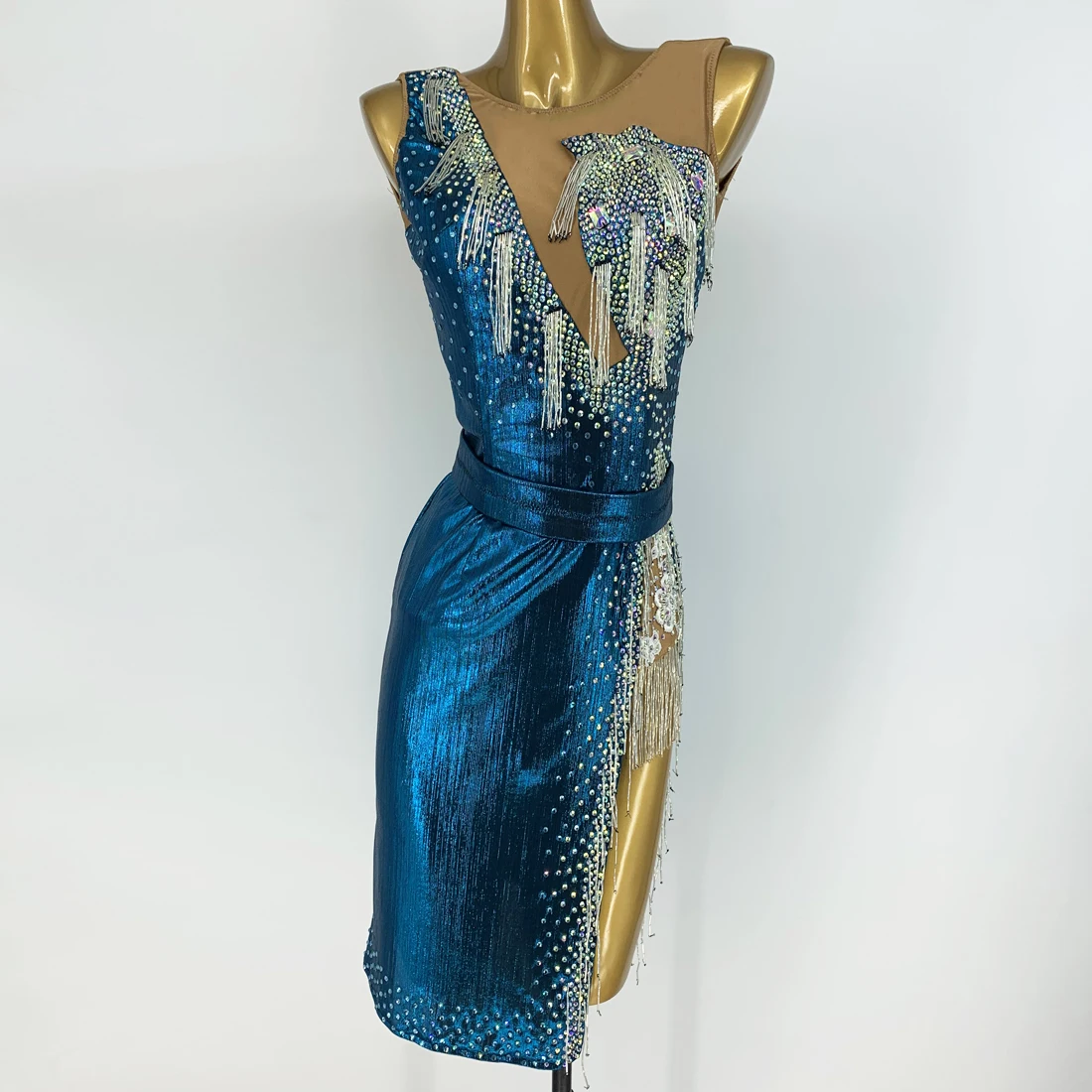 

Женский костюм для осмотра и выступлений и соревнований по латинским танцам, синее платье для сальсы, самбы, чачи, румбы по индивидуальному заказу