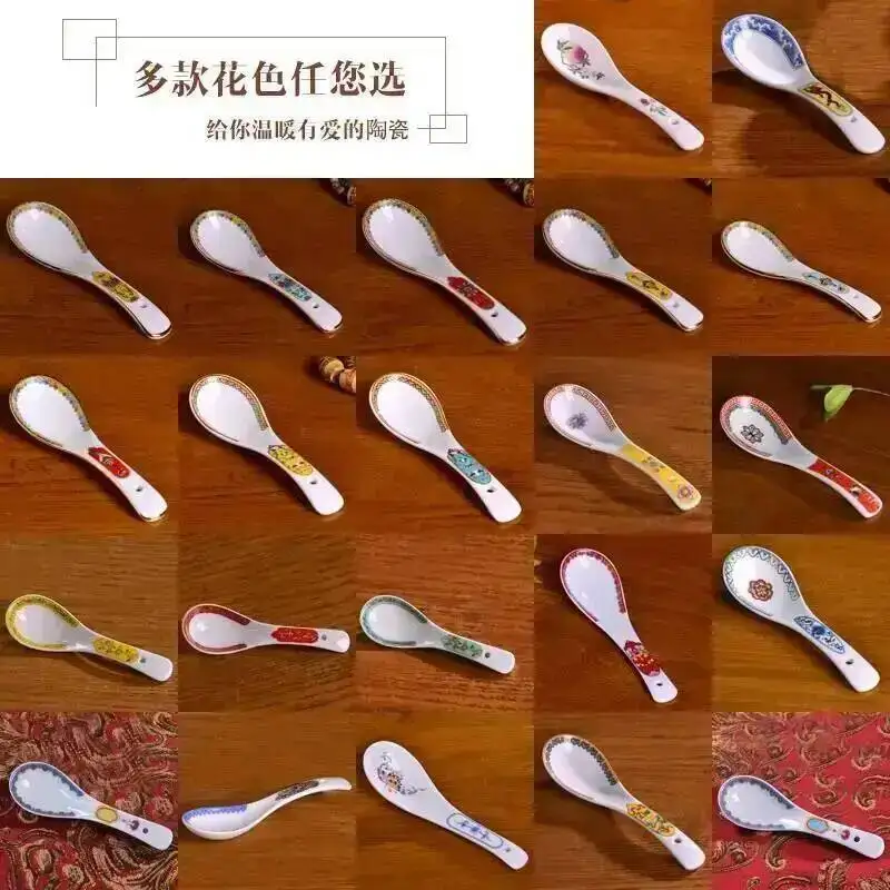 1Pcs Ceramics Small Soup Spoon Mage Dessert Spoon Taste Spoon Congee Spoon