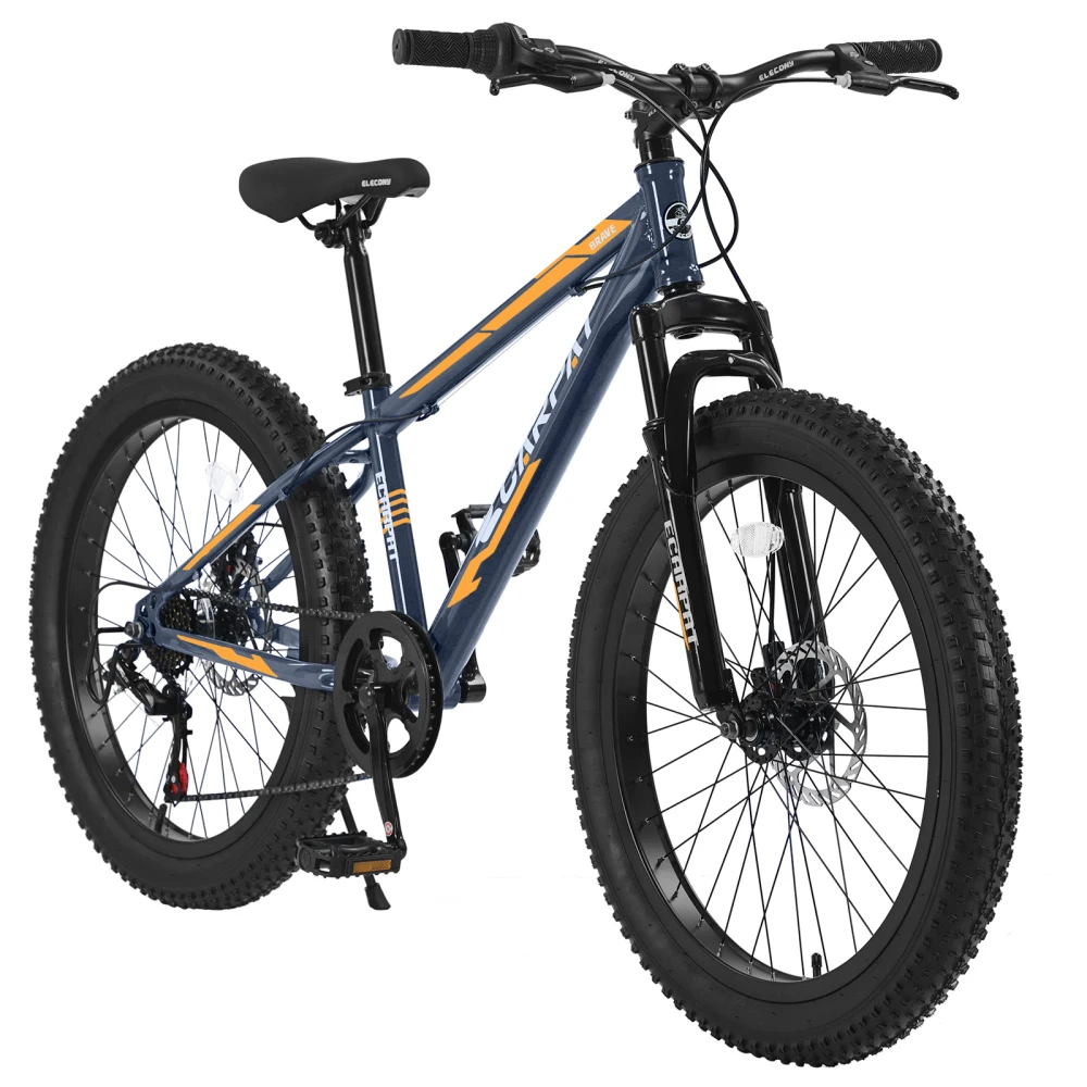

Elecony 24'' Fat Tire Bike Shimano7-Speed Dual Disc Brake High-Carbon Steel Frame Front Susp Mountain/Commuter