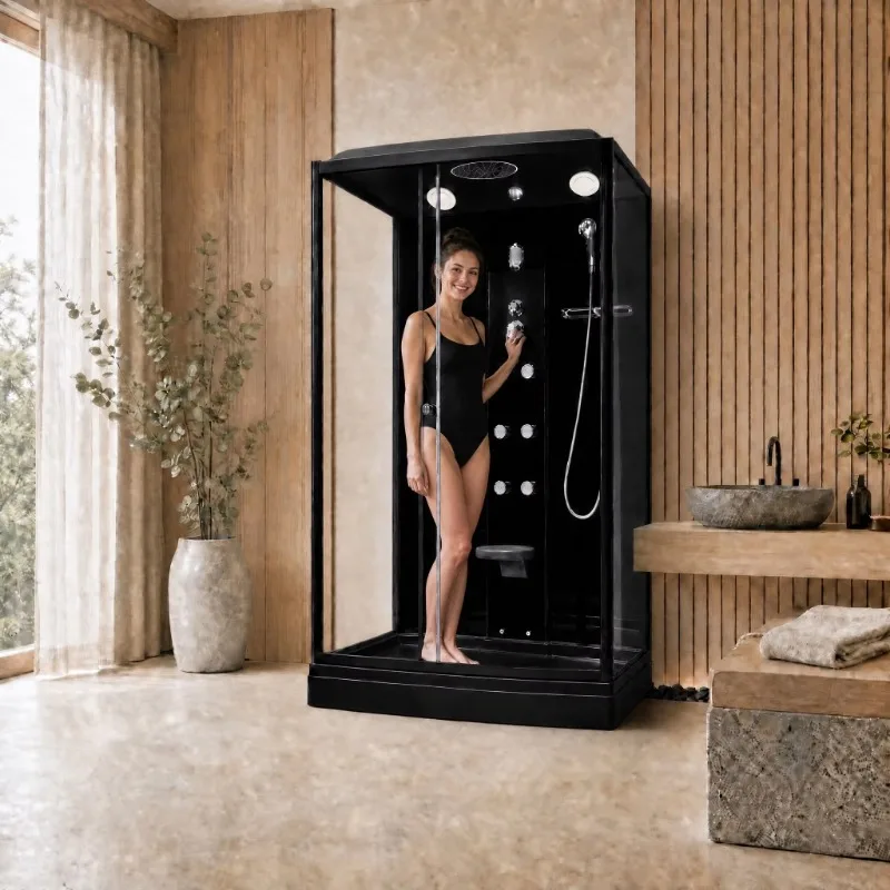 Walk In Luxury Black Frame Rectangular Acrylic Quadrant Shower Cabin Sliding Steam Room Massage Jets For Hotels