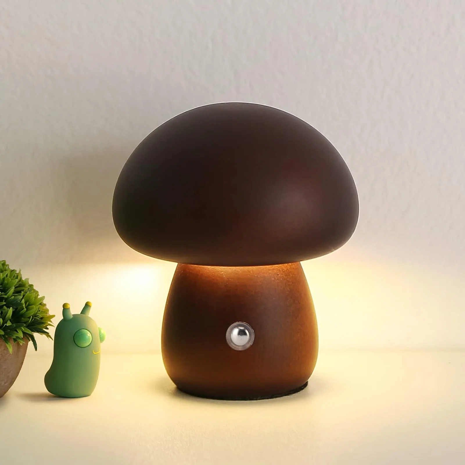 Wood Mushroom Lamp DC Charging Cordless Bedside Touch Night Lights Portable Dimmable Table Light for Bedroom Nightstand Decor