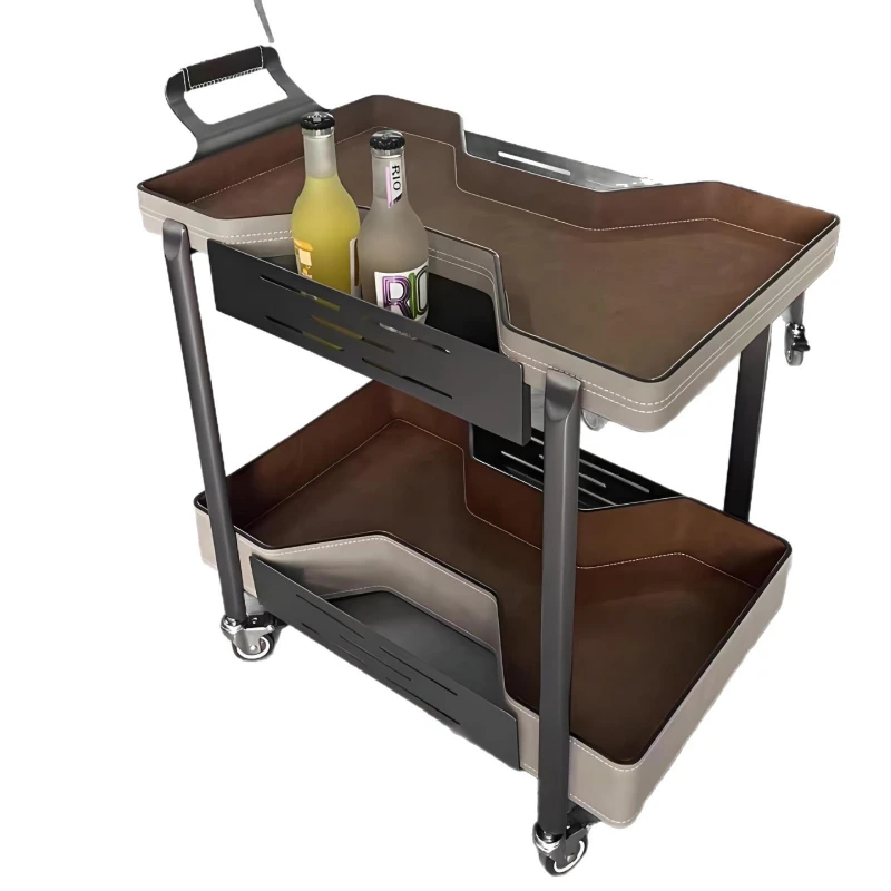 

Italian Minimalist Saddle Leather Cart Movable Side Corner Saddle Leather Cart
