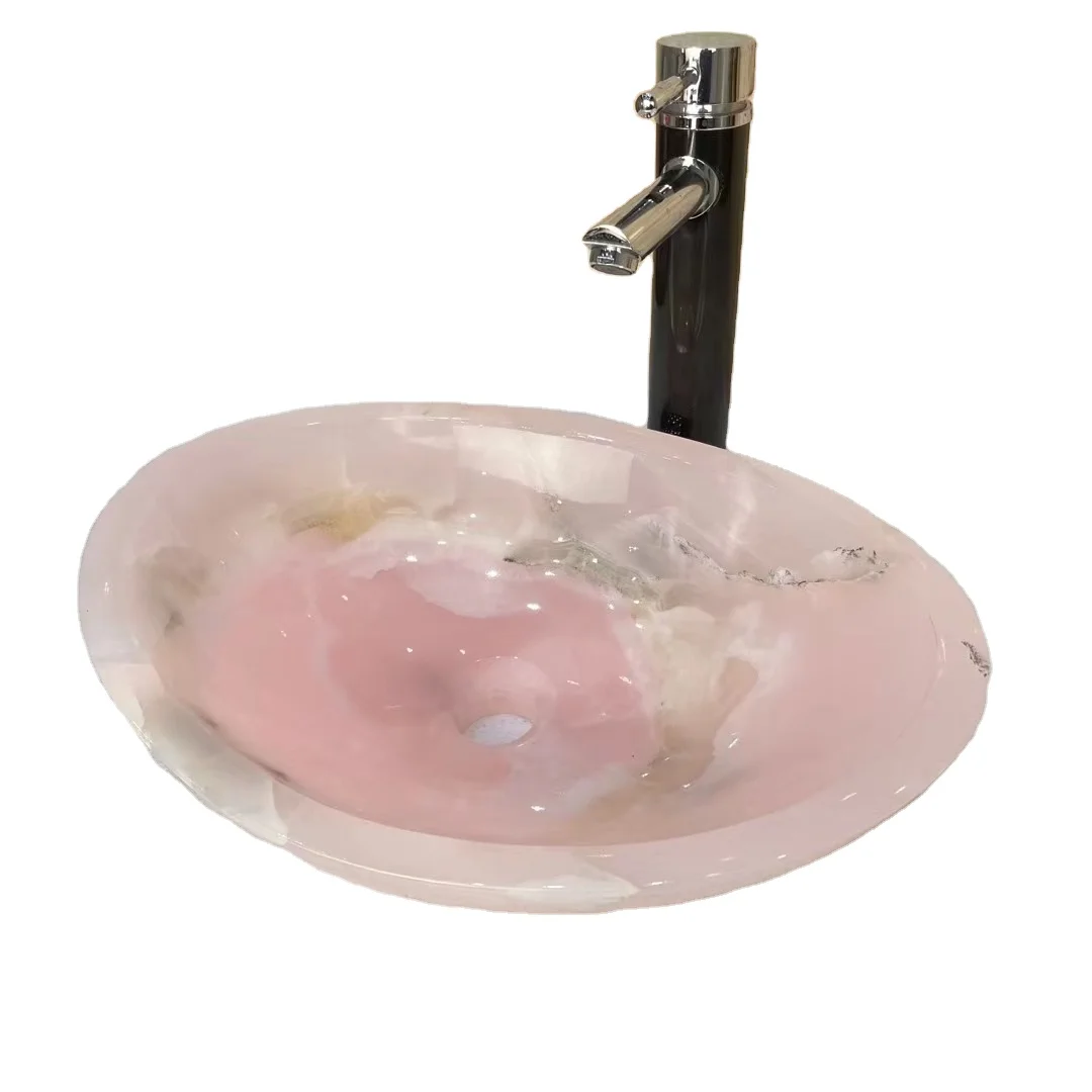 Luxury Oval Pink Onyx Bathroom Vessel Wash Sinks