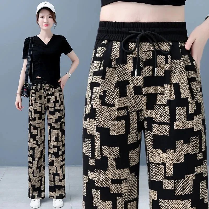 Withdrawn ice Silk Wide Leg Pants For Women in Summer Thin Fit Loose Fit Slimming High Waist Casual Straight leg Sports Pants