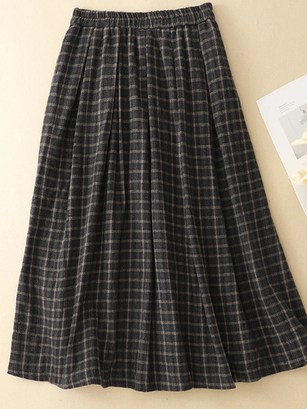 Retro Plaid A-Line  Skirt High Waist Autumn Winter College Style Half Body Skirts Health Fabric Commute City Women's Skirts