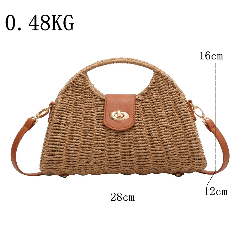 Rattan Straw Shoulder Bag Women Boho Hand-Woven Basket Messenger Pouch Summer Beach Luxury design Top-handle Handbag for Lady