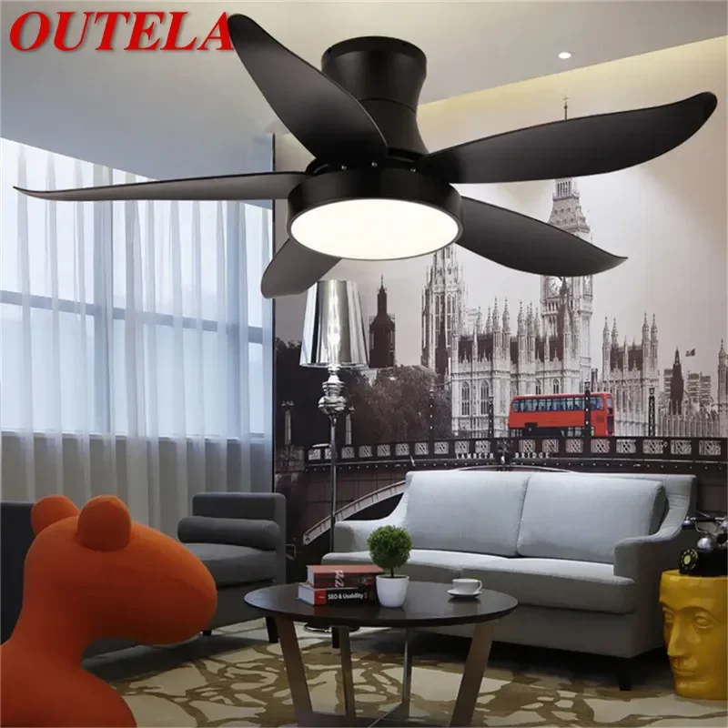 OUTELA Modern Fan Light LED Luxury Living Room Restaurant Bedroom Study Ceiling Fan Light Remote Electric Fan Light