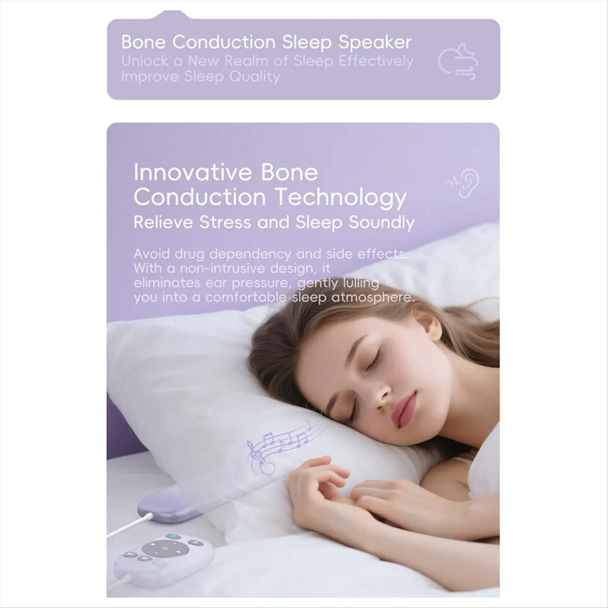 Y60A NEW-6th Generation Bone Conduction Wireless Bluetooth Sleep Speaker 35 Songs White Noise Under Pillow Bluetooth Speaker C