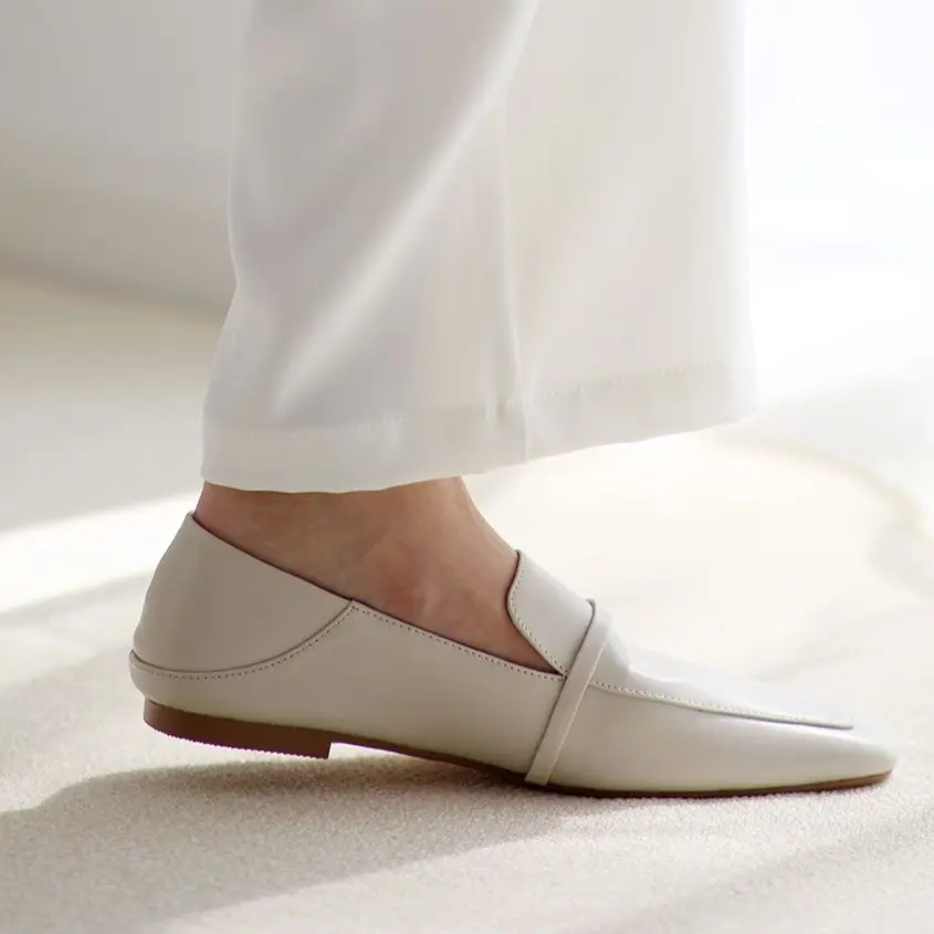 Outdoor Mules Women Loafers Korea Style Flat Shoes Cowhide Mules Square Toe Lady Loafer Shoes Spring Autumn Women Flats