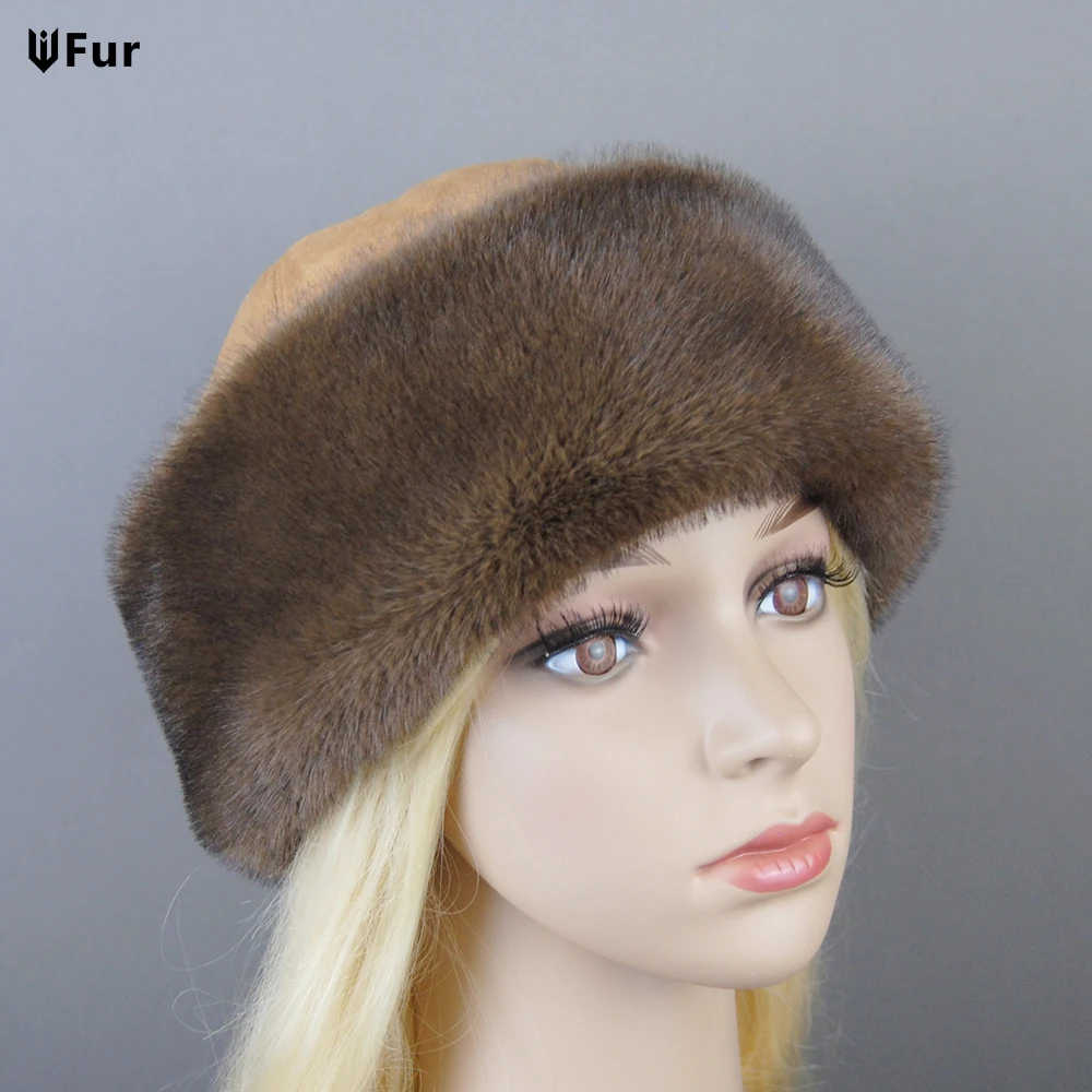 

2024 False Fur Fashionable Brand Caps False Mink Fur Hats For Women Warm Russian Winter Hat Luxurious False Mink Fur Cap