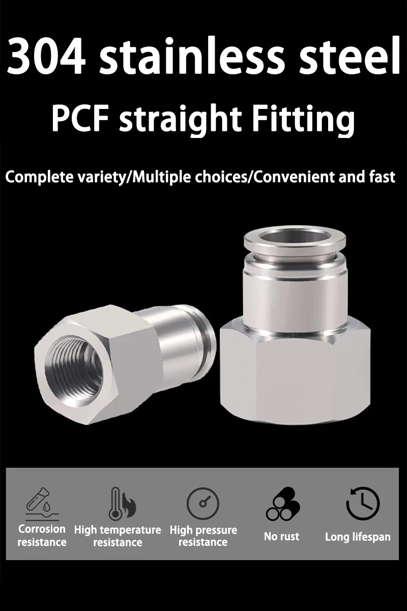 Pneumatische Schlauchverschraubung aus Edelstahl 304, PCF-Luftschlauchanschluss, M5, 1/8, 1/4 3/8 1/2 BSP, Schnellspanner-Rohrverschraubungen PCF4-M5 – Detail 1