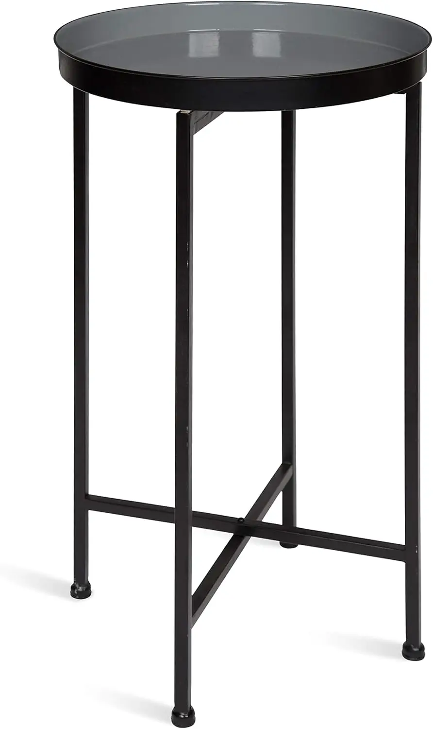

Celia Round Foldable Tray Accent Table, 14" x 14" x 25.75", Gray and Black, Modern Minimalist Design and Magnetic Tabletop