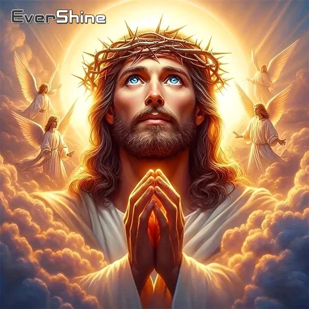 Evershine Broderie Diamant Carré Complet Religion Jésus Peinture Nuages Mosaïque Portrait 5D Tableau Décoration Murale Chambre Maison